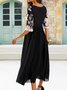 Women's A Line Dress Midi Dress Black Half Sleeve Elegant Floral Lace Crew Neck Modern Mature Occasion Dress