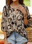 Lantern Sleeve V Neck Geometric Blouse