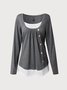 Women's Color Block Long Sleeve Square Neck Button Flowy Tunic Top