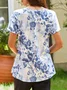 JFN V Neck Hollow Out Floral Casual Cotton-Blend Loose Tunic T-Shirt/Tee