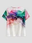 JFN Crew Neck Ombre Colorblock Vacation Casual T-Shirt/Tee