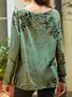 Women Casual Floral Printed Long Sleeve Crew Neck Tunic Top With Irregular Hem 