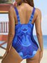 Casual Abstract Printing V neck One-Piece Swimsuit