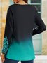 JFN V Neck Ombre Ethnic Loose Long Sleeve Top