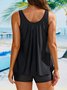 Casual Plain Gathered Scoop Neck Tankinis Two-Piece Set