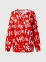 Women's Red Sweatshirt Letters and Christmas Snowflake Print