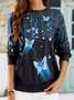 Women Casual Blue Shiny Butterfly Loose Sweatshirt