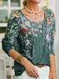 JFN Women Casual U Neck Leaves Floral Print Daily Long sleeve T-Shirt