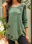 Women Casual Floral Printed Long Sleeve Crew Neck Tunic Top With Irregular Hem 