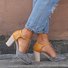 JFN  Women Vintage Color Block Casual Chunky Heel Adjustable Buckle Sandals