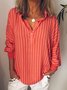 Women Spring Top Long Sleeve Casual Daily V Neck Polyester Printed Stripes