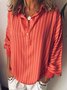 Women Plus Size Spring Tops Long Sleeve Casual Daily V Neck Polyester Printed Stripes
