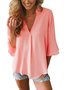JFN V Neck Solid Casual Blouse
