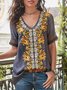 Women's Short Sleeve T-shirt Summer Floral Patterned Lace V Neck Going Out Casual Top Red Coffee Purple Blue Gray