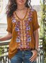 Women's Short Sleeve T-shirt Summer Floral Patterned Lace V Neck Going Out Casual Top Red Coffee Purple Blue Gray