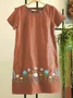 Embroidered Floral Crew Neckc Shift Holiday Plus Size Mini Weaving Dress