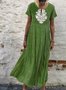Summer Tribal Dress V-Neck Short Sleeve Maxi Weaving Dress