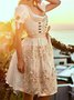 Dirndl Oktoberfest Holiday Lace-up Paneled V-neck Short Sleeve Midi Dress