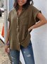 Pockets Short Sleeve Buttoned Down Plus Size Blouses