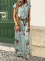 Shirt Collar Women Weaving Dress Shift Daily Cotton-Blend Floral Weaving Dress