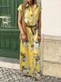 Shirt Collar Women Weaving Dress Shift Daily Cotton-Blend Floral Weaving Dress