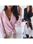 V-Neck Long Sleeve Solid Shirts & Blouses