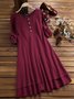 3/4 Sleeve Cotton Casual Buttoned Weaving Dress