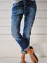 Casual Vintage Drawstring Washed Denim Trousers