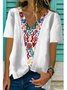Cotton-Blend Floral Short Sleeve Printed Tops