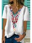 Cotton-Blend Floral Short Sleeve Printed Tops