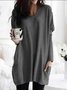 Women Casual Simple Long Sleeve V Neck Pockets Loose Sweatershirt