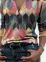 Shirt Collar Casual Cotton-Blend Abstract Long Sleeve Tops