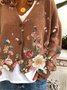 Casual Floral Shift V Neck Sweater coat
