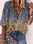 V Neck Floral Holiday Long Sleeve Tops