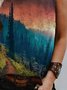 Casual Mountain and Forest Print Sleeveless T-shirt