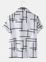 Mens Cotton Irregular Line Print Plain Loose Thin Short Sleeve Shirt