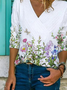 JFN V Neck Floral Casual T-Shirt/Tee