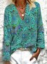 JFN V Neck Floral Vacation Casual Blouse
