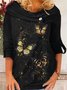 Butterfly Printed  Long Sleeve Round Neck Casual T-Shirts & Tops