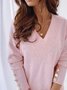 Women Fashion Solid Color Knitted Sweater Autumn Warm Solid Color V Neck Knitted Pullovers