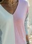 Long sleeved V-neck color matching blouse women's sweater