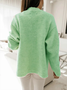 Green Casual Solid V Neck Long-sleeve Sweater Sweater coat