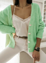Green Casual Solid V Neck Long-sleeve Sweater Sweater coat