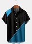 Mens Color Block Print Turndown Collar Chest Pocket Short Sleeve Casual Shirts