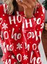 Women's Red Sweatshirt Letters and Christmas Snowflake Print
