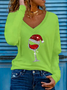 Women's Christmas Cartoon Regular Fit Cotton Blends Shirt & Top