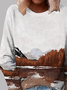 JFN Landscape Painting Blends Crew Neck Sweatshirts
