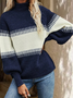 Stripes Loosen Fashion High Neck Sweaters