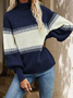 Stripes Loosen Fashion High Neck Sweaters