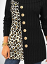 Long sleeve large lapel black twist print stitched leopard medium length top T-shirt